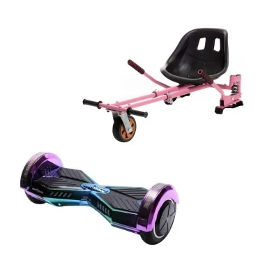 8 inch Hoverboard with Hoverkart, Suspension PRO Seat, Pink, 15 km/h, UL2272 Certified, Bluetooth, Led Lighting, 700W Power, 4Ah Battery, Smart Balance, Transformers Dakota