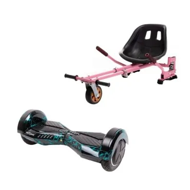 6.5 inch Hoverboard with Hoverkart, Suspension PRO Seat, Pink, 15 km/h, UL2272 Certified, Bluetooth, Led Lighting, 700W Power, 4Ah Battery, Smart Balance, Transformers Thunderstorm