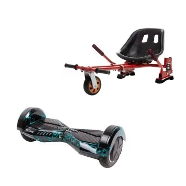 6.5 inch Hoverboard with Hoverkart, Suspension PRO Seat, Red, 15 km/h, UL2272 Certified, Bluetooth, Led Lighting, 700W Power, 4Ah Battery, Smart Balance, Transformers Thunderstorm