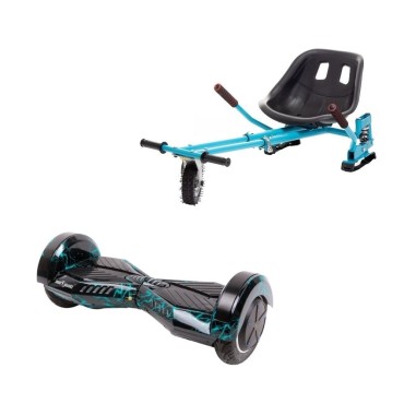 Hoverboard Go-Kart Pack, Smart Balance Transformers Thunderstorm Blue, 8 INCH, Dual Motors 36V, 700Wat, Bluetooth Speakers, LED