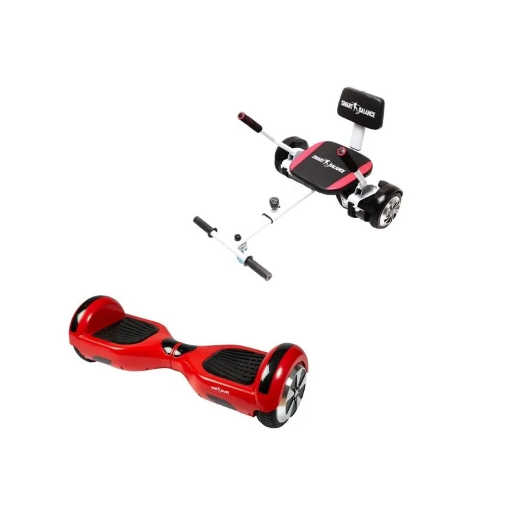 Hoverboard 6.5 pouces avec Hoverkart, Premium Soft Siège, Bluetooth & Lumières LED, 15 km/h, Certifié UL2272, Puissance 700W, Batterie 4Ah, Smart Balance, Regular Red, Gyropode Overboard, Auto-équilibrant