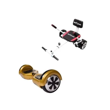 6.5 inch Hoverboard with Hoverkart, Premium Soft Seat, 15 km/h, UL2272 Certified, Bluetooth, Led Lighting, 700W Power, 4Ah Battery, Smart Balance, Regular Gold