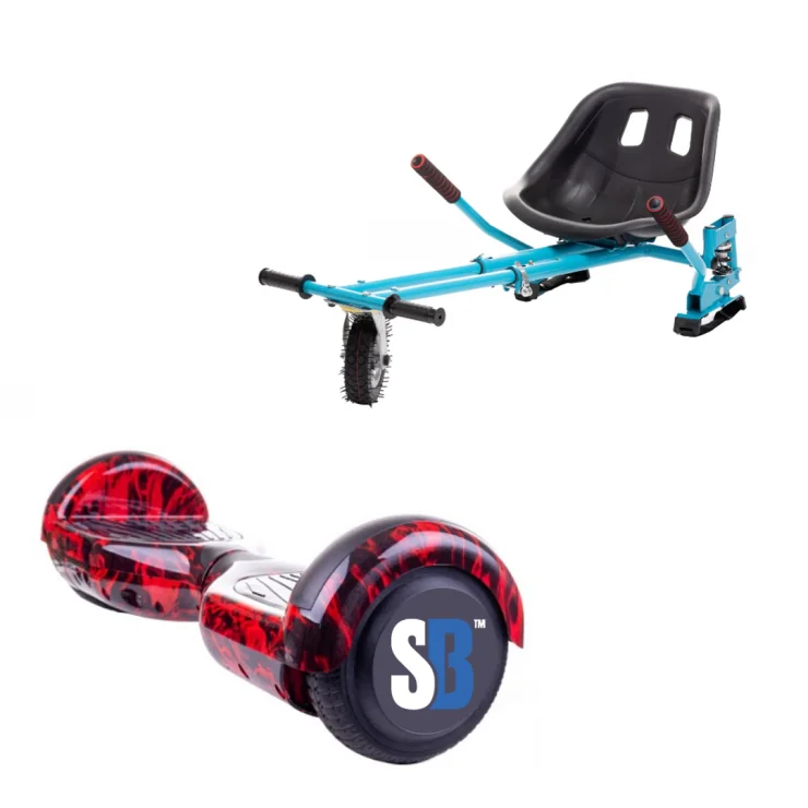 Hoverboard 6.5 pouces avec Hoverkart, Suspension PRO Siège, Bleu, Bluetooth & Lumières LED, 15 km/h, Certifié UL2272, Puissance 700W, Batterie 4Ah, Smart Balance, Regular Flame Handle, Gyropode Overboard, Auto-équilibrant