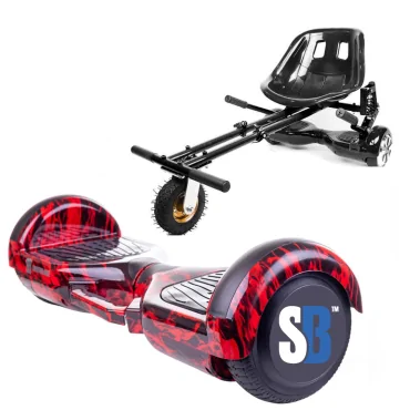 6.5 inch Hoverboard with Hoverkart, Suspension PRO Seat, Black, 15 km/h, UL2272 Certified, Bluetooth, Led Lighting, 700W Power, 4Ah Battery, Smart Balance, Regular Flame Handle