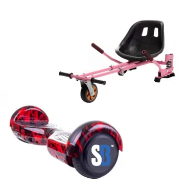 6.5 inch Hoverboard with Hoverkart, Suspension PRO Seat, Pink, 15 km/h, UL2272 Certified, Bluetooth, Led Lighting, 700W Power, 4Ah Battery, Smart Balance, Regular Flame Handle