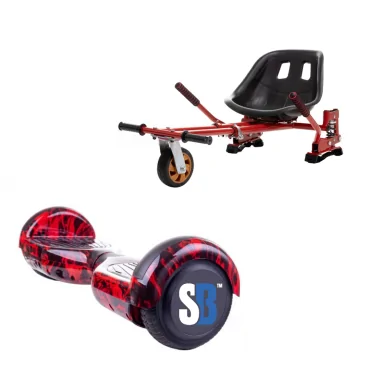 6.5 inch Hoverboard with Hoverkart, Suspension PRO Seat, Red, 15 km/h, UL2272 Certified, Bluetooth, Led Lighting, 700W Power, 4Ah Battery, Smart Balance, Regular Flame Handle