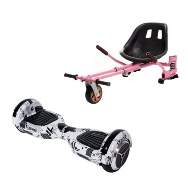 6.5 inch Hoverboard with Hoverkart, Suspension PRO Seat, Pink, 15 km/h, UL2272 Certified, Bluetooth, Led Lighting, 700W Power, 4Ah Battery, Smart Balance, Regular NewsPaper