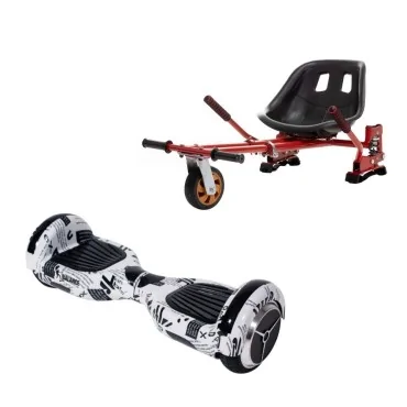 6.5 inch Hoverboard with Hoverkart, Suspension PRO Seat, Red, 15 km/h, UL2272 Certified, Bluetooth, Led Lighting, 700W Power, 4Ah Battery, Smart Balance, Regular NewsPaper