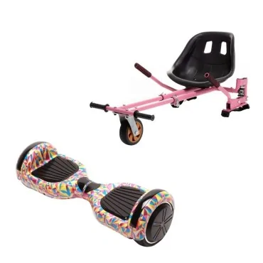 6.5 inch Hoverboard with Hoverkart, Suspension PRO Seat, Pink, 15 km/h, UL2272 Certified, Bluetooth, Led Lighting, 700W Power, 4Ah Battery, Smart Balance, Regular Abstract