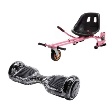 6.5 inch Hoverboard with Hoverkart, Suspension PRO Seat, Pink, 15 km/h, UL2272 Certified, Bluetooth, Led Lighting, 700W Power, 4Ah Battery, Smart Balance, Regular SkullHead