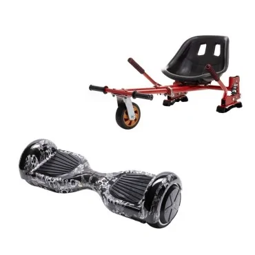 6.5 inch Hoverboard with Hoverkart, Suspension PRO Seat, Red, 15 km/h, UL2272 Certified, Bluetooth, Led Lighting, 700W Power, 4Ah Battery, Smart Balance, Regular SkullHead