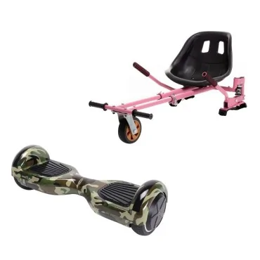 6.5 inch Hoverboard with Hoverkart, Suspension PRO Seat, Pink, 15 km/h, UL2272 Certified, Bluetooth, Led Lighting, 700W Power, 4Ah Battery, Smart Balance, Regular Camouflage Green