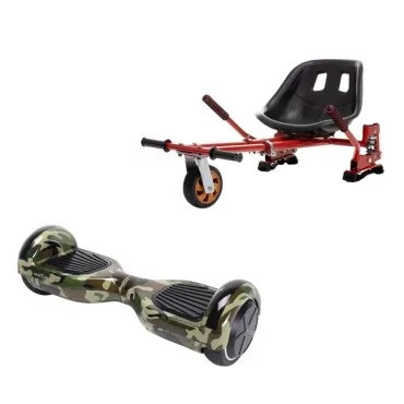 6.5 inch Hoverboard with Hoverkart, Suspension PRO Seat, Red, 15 km/h, UL2272 Certified, Bluetooth, Led Lighting, 700W Power, 4Ah Battery, Smart Balance, Regular Camouflage Green