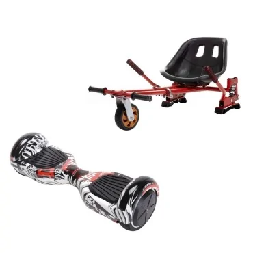 6.5 inch Hoverboard with Hoverkart, Suspension PRO Seat, Red, 15 km/h, UL2272 Certified, Bluetooth, Led Lighting, 700W Power, 4Ah Battery, Smart Balance, Regular Last Dead