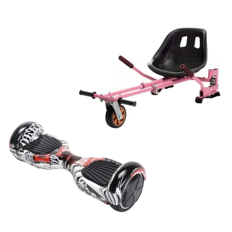 Hoverboard 6.5 pouces avec Hoverkart, Suspension PRO Siège, Rose, Bluetooth & Lumières LED, 15 km/h, Certifié UL2272, Puissance 700W, Batterie 4Ah, Smart Balance, Regular Last Dead, Gyropode Overboard, Auto-équilibrant