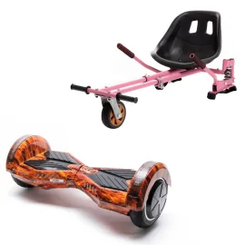 6.5 inch Hoverboard with Hoverkart, Suspension PRO Seat, Pink, 15 km/h, UL2272 Certified, Bluetooth, Led Lighting, 700W Power, 4Ah Battery, Smart Balance, Transformers Flame