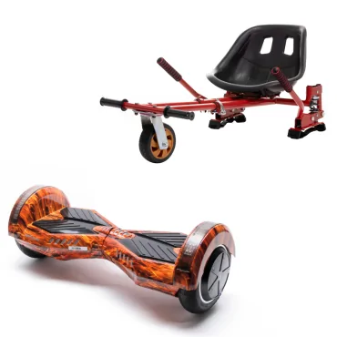 6.5 inch Hoverboard with Hoverkart, Suspension PRO Seat, Red, 15 km/h, UL2272 Certified, Bluetooth, Led Lighting, 700W Power, 4Ah Battery, Smart Balance, Transformers Flame
