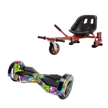 8 inch Hoverboard with Hoverkart, Suspension PRO Seat, Red, 15 km/h, UL2272 Certified, Bluetooth, Led Lighting, 700W Power, 4Ah Battery, Smart Balance, Transformers Multicolor 