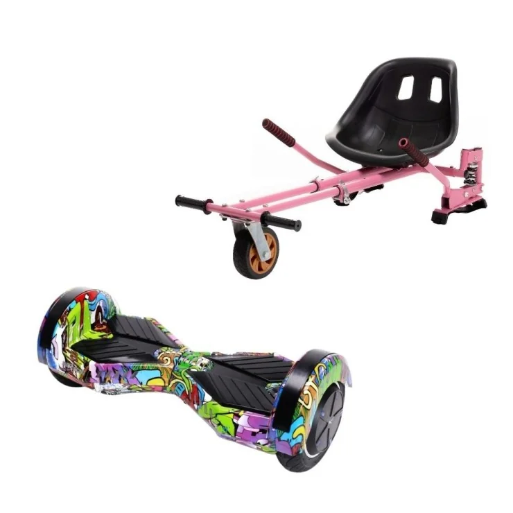 Hoverboard 6.5 pouces avec Hoverkart, Suspension PRO Siège, Rose, Bluetooth & Lumières LED, 15 km/h, Certifié UL2272, Puissance 700W, Batterie 4Ah, Smart Balance, Transformers Multicolor, Gyropode Overboard, Auto-équilibrant