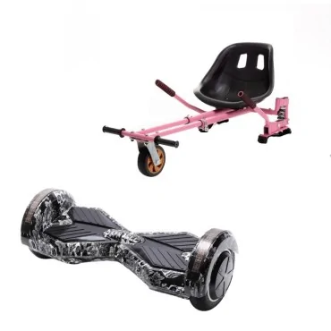 8 inch Hoverboard with Hoverkart, Suspension PRO Seat, Pink, 15 km/h, UL2272 Certified, Bluetooth, Led Lighting, 700W Power, 4Ah Battery, Smart Balance, Transformers SkullHead
