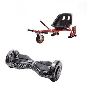 8 inch Hoverboard with Hoverkart, Suspension PRO Seat, Red, 15 km/h, UL2272 Certified, Bluetooth, Led Lighting, 700W Power, 4Ah Battery, Smart Balance, Transformers SkullHead