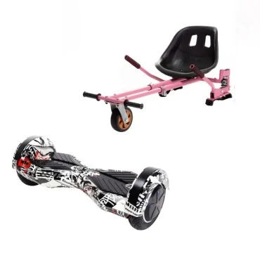 8 inch Hoverboard with Hoverkart, Suspension PRO Seat, Pink, 15 km/h, UL2272 Certified, Bluetooth, Led Lighting, 700W Power, 4Ah Battery, Smart Balance, Transformers Last Dead 