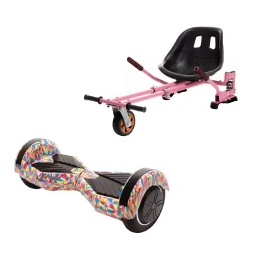 8 inch Hoverboard with Hoverkart, Suspension PRO Seat, Pink, 15 km/h, UL2272 Certified, Bluetooth, Led Lighting, 700W Power, 4Ah Battery, Smart Balance, Transformers Abstract
