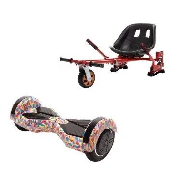 8 Zoll Hoverboard mit Sitz, Suspension PRO HoverKart, Rot, 15 km/h, UL2272 Certified, Bluetooth, Led Beleuchtung, 700W Power, 4AH Akku, Smart Balance, Transformers Abstract