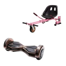 8 inch Hoverboard with Hoverkart, Suspension PRO Seat, Pink, 15 km/h, UL2272 Certified, Bluetooth, Led Lighting, 700W Power, 4Ah Battery, Smart Balance, Transformers Iron 