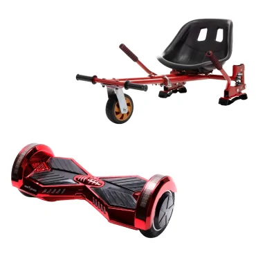 8 inch Hoverboard with Hoverkart, Suspension PRO Seat, Red, 15 km/h, UL2272 Certified, Bluetooth, Led Lighting, 700W Power, 4Ah Battery, Smart Balance, Transformers ElectroRed 