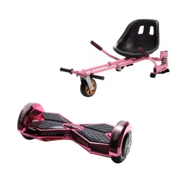 8 inch Hoverboard with Hoverkart, Suspension PRO Seat, Pink, 15 km/h, UL2272 Certified, Bluetooth, Led Lighting, 700W Power, 4Ah Battery, Smart Balance, Transformers ElectroPink