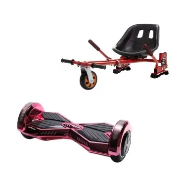 8 inch Hoverboard with Hoverkart, Suspension PRO Seat, Red, 15 km/h, UL2272 Certified, Bluetooth, Led Lighting, 700W Power, 4Ah Battery, Smart Balance, Transformers ElectroPink