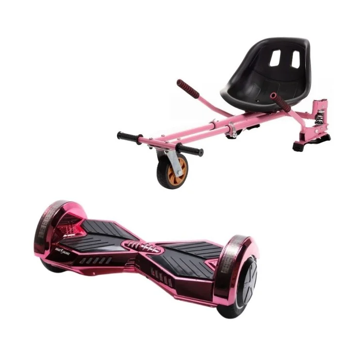 Hoverboard 6.5 pouces avec Hoverkart, Suspension PRO Siège, Rose, Bluetooth & Lumières LED, 15 km/h, Certifié UL2272, Puissance 700W, Batterie 4Ah, Smart Balance, Transformers ElectroPink, Gyropode Overboard, Auto-équilibrant