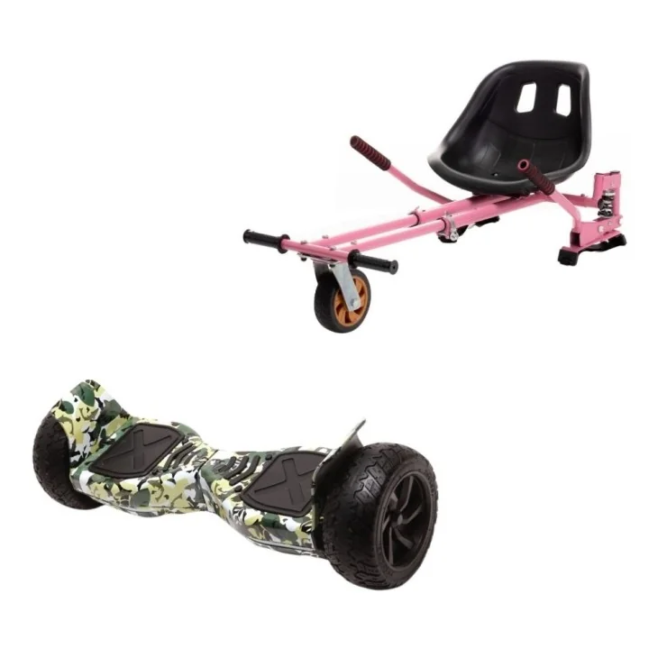 8.5 inch Hoverboard with Hoverkart, Suspension PRO Seat, Pink, All-Terrain, 15 km/h, UL2272 Certified, Bluetooth, Led Lighting, 700W Power, 4Ah Battery, Smart Balance, Hummer Camouflage