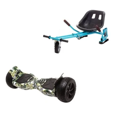 8.5 inch Hoverboard with Hoverkart, Suspension PRO Seat, Blue, All-Terrain, 15 km/h, UL2272 Certified, Bluetooth, Led Lighting, 700W Power, 4Ah Battery, Smart Balance, Hummer Camouflage