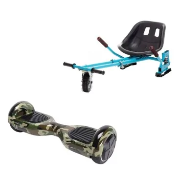 6.5 inch Hoverboard with Hoverkart, Suspension PRO Seat, Blue, 15 km/h, UL2272 Certified, Bluetooth, Led Lighting, 700W Power, 4Ah Battery, Smart Balance, Regular Camouflage Green