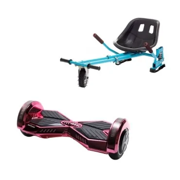 6.5 inch Hoverboard with Hoverkart, Suspension PRO Seat, Blue, 15 km/h, UL2272 Certified, Bluetooth, Led Lighting, 700W Power, 4Ah Battery, Smart Balance, Transformers ElectroPink