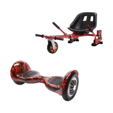 Paquet Go-Kart Hoverboard, Smart Balance OffRoad Flame, 10 Pouces, Deux Moteurs 36V, 700Watts, Bluetooth, Lumieres LED , Hoverka