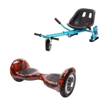 Hoverboard Go-Kart Pack, Smart Balance OffRoad Flame, 10 Tommer, dubbele motoren 36V, 700 Wat, Bluetooth-luidsprekers, LED-verl