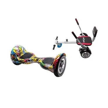 Hoverboard Go-Kart Pack, Smart Balance OffRoad HipHop, 10 Tommer, dubbele motoren 36V, 700 Wat, Bluetooth-luidsprekers, LED-ver