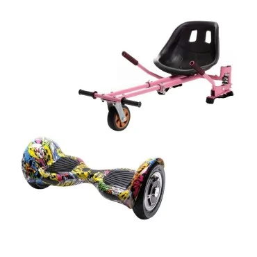 10 inch Hoverboard with Hoverkart, Suspension PRO Seat, Pink, 15 km/h, UL2272 Certified, Bluetooth, Led Lighting, 700W Power, 4Ah Battery, Smart Balance, OffRoad HipHop
