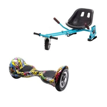 10 inch Hoverboard with Hoverkart, Suspension PRO Seat, Blue, 15 km/h, UL2272 Certified, Bluetooth, Led Lighting, 700W Power, 4Ah Battery, Smart Balance, OffRoad HipHop