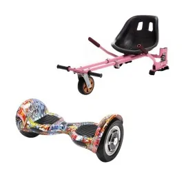 10 inch Hoverboard with Hoverkart, Suspension PRO Seat, Pink, 15 km/h, UL2272 Certified, Bluetooth, Led Lighting, 700W Power, 4Ah Battery, Smart Balance, OffRoad HipHop Orange