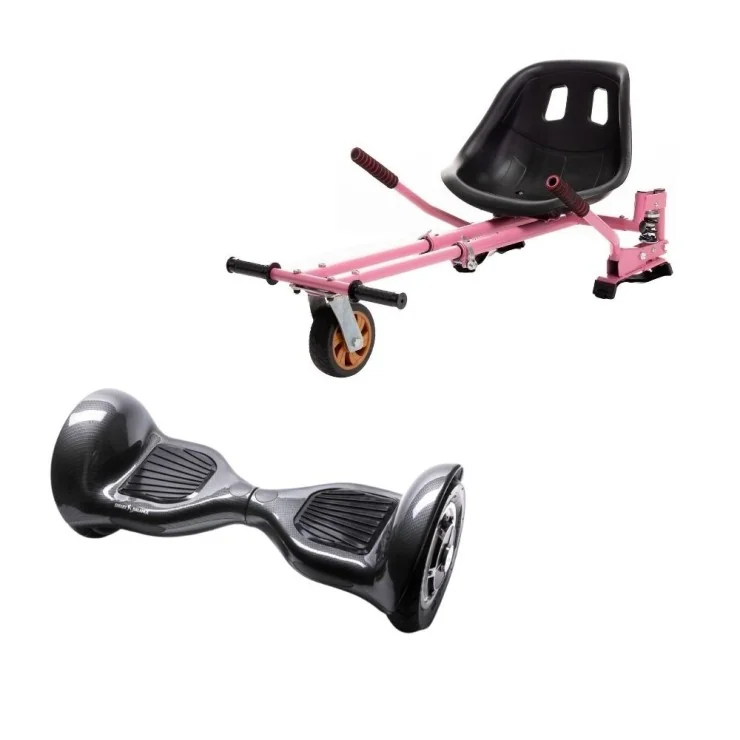 Hoverboard 10 pouces avec Hoverkart, Suspension PRO Siège, Rose, Bluetooth & Lumières LED, 15 km/h, Certifié UL2272, Puissance 700W, Batterie 4Ah, Smart Balance, OffRoad Carbon, Gyropode Overboard, Auto-équilibrant