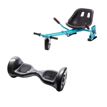 Hoverboard Go-Kart Pack, Smart Balance OffRoad Carbon, 10 Tommer, dubbele motoren 36V, 700 Wat, Bluetooth-luidsprekers, LED-ver