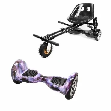 10 inch Hoverboard with Suspensions Hoverkart, Off-Road Galaxy, Extended Range and Black Seat with Double Suspension Set, Smart Balance
