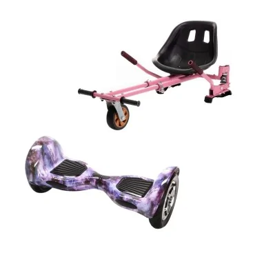 10 inch Hoverboard with Hoverkart, Suspension PRO Seat, Pink, 15 km/h, UL2272 Certified, Bluetooth, Led Lighting, 700W Power, 4Ah Battery, Smart Balance, OffRoad Galaxy