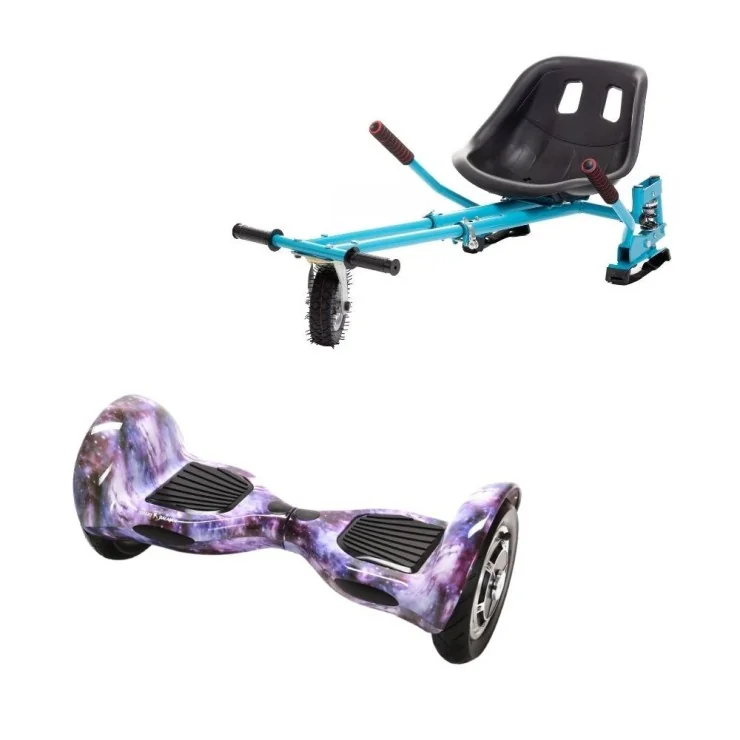 Hoverboard 10 pouces avec Hoverkart, Suspension PRO Siège, Bleu, Bluetooth & Lumières LED, 15 km/h, Certifié UL2272, Puissance 700W, Batterie 4Ah, Smart Balance, OffRoad Galaxy, Gyropode Overboard, Auto-équilibrant