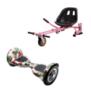10 inch Hoverboard with Hoverkart, Suspension PRO Seat, Pink, 15 km/h, UL2272 Certified, Bluetooth, Led Lighting, 700W Power, 4Ah Battery, Smart Balance, OffRoad SkullColor
