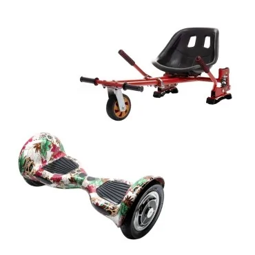 10 inch Hoverboard with Hoverkart, Suspension PRO Seat, Red, 15 km/h, UL2272 Certified, Bluetooth, Led Lighting, 700W Power, 4Ah Battery, Smart Balance, OffRoad SkullColor